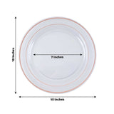 10 Pack | 10inch Très Chic Rose Gold Rim Clear Disposable Dinner Plates, Plastic Party Plates