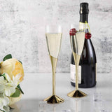 6 Pack | 5oz Clear / Gold Plastic Champagne Flutes, Disposable Glasses With Detachable Base