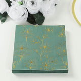 50 Pack Dusty Sage Green 2-Ply Paper Beverage Napkins with Gold Outlined Flowers Print