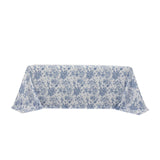 90x132inch White Blue French Toile Polyester Tablecloth, Seamless Floral Rectangle Table