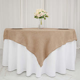 54"x54" Natural Faux Burlap Square Table Overlay, Boho Chic Jute Table Linen