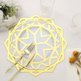 6 Pack Metallic Gold Foil Laser Cut Geometric Star Table Mats, 13inch Round Disposable Cardboard