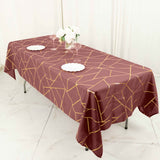 60"x102" Cinnamon Rose Polyester Rectangle Tablecloth With Gold Foil Geometric Pattern