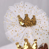 9 Pack | Gold Sequin Crown & Tutu Cupcake Cake Toppers, Princess Party Decor Supplies