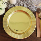 25 Pack | Metallic Gold Sunray 10inch Serving Dinner Paper Plates, Disposable Party Plates - 350 GSM