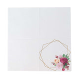 20 Pack | 2 Ply Soft White / Gold Hexagon Frame Floral Paper Napkins