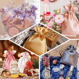 Assorted satin drawstring bags in various colors and styles for gifts and events.