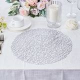 6 Pack Silver Metallic Vinyl Placemats, Woven Non-Slip Round Table Mats 15"