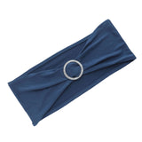 5 pack | 5"x14" Navy Blue Spandex Stretch Chair Sash with Silver Diamond Ring Slide Buckle