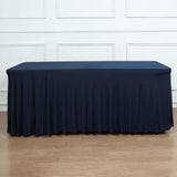 6ft Navy Blue Wavy Spandex Fitted Rectangle 1-Piece Tablecloth Table Skirt