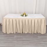 21ft Nude Pleated Polyester Table Skirt, Banquet Folding Table Skirt