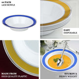 10 Pack | White Round 12oz Disposable Plastic Soup Bowl With Royal Blue and Silver Rim