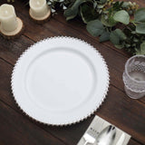 10 Pack | 10inch White / Silver Beaded Rim Disposable Dinner Plates, Round Plastic Party Plates