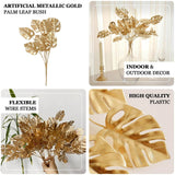 4 Pack Metallic Gold Artificial Monstera Leaves Bunches, 14inch Tropical Palm Leaf Bushes Vase