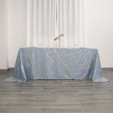 90inch x 132inch Dusty Blue Rectangle Polyester Tablecloth With Gold Foil Geometric Pattern