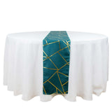 9ft Peacock Teal With Gold Foil Geometric Pattern Table Runner