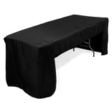 Fitted Polyester 96x30inch Rectangle Tablecloth Black with Open Back Design#whtbkgd