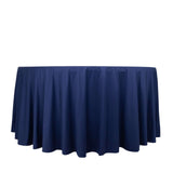 120inch Navy Blue Premium Scuba Wrinkle Free Round Tablecloth, Scuba Polyester Tablecloth