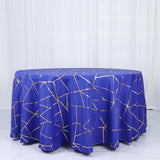 120inch Royal Blue Round Polyester Tablecloth With Gold Foil Geometric Pattern