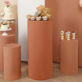 Set of 5 Terracotta (Rust) Cylinder Stretch Fitted Pedestal Pillar Prop Covers