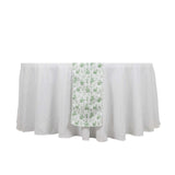 Dusty Sage Green Floral Polyester Table Runner in French Toile Pattern - 12x108inch