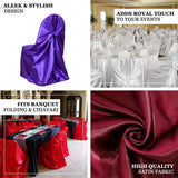 Purple Satin Self-Tie Universal Chair Cover, Folding, Dining, Banquet and Standard