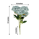 2 Bushes | 17inch Dusty Blue Premium Silk Jumbo Rose Flower Bouquet, Floral Arrangements