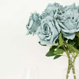 2 Bushes | 17inch Dusty Blue Premium Silk Jumbo Rose Flower Bouquet, Floral Arrangements