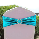 5 pack Metallic Peacock Teal Spandex Chair Sashes With Attached Round Diamond Buckles