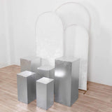  Set of 5 Silver Metallic Spandex Rectangular Pedestal Pillar Prop Covers