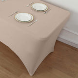 Nude Stretch Spandex Rectangle Tablecloth 8ft Wrinkle Free Fitted Table Cover