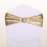 5 pack Metallic Champagne Spandex Chair Sashes With Attached Round Diamond Buckles #whtbkgd