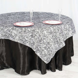 72inch x 72inch | Black/White Taffeta Tiger Print Table Overlay | Jungle Theme Party Decoration