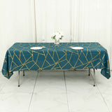 60"x102" Peacock Teal Rectangle Polyester Tablecloth With Gold Foil Geometric Pattern