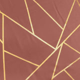 9ft Terracotta (Rust) With Gold Foil Geometric Pattern Table Runner#whtbkgd