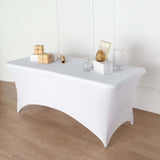 6ft White Open Back Stretch Spandex Table Cover, Rectangular Fitted Tablecloth