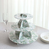 3-Tier White Green Cardboard Dessert Display Stand with Eucalyptus Leaves Print, Tea Party Cupcake