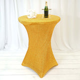 Gold Metallic Shimmer Tinsel Spandex Cocktail Table Cover