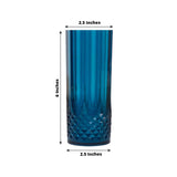 6 Pack 14oz Navy Blue Crystal Cut Reusable Plastic Cocktail Tumbler Cups, Shatterproof