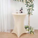 Beige Highboy Spandex Cocktail Table Cover, Fitted Stretch Tablecloth for 24"-32" Dia High Top Table