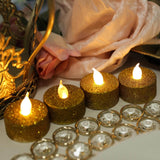 12 Pack | Glitter Flameless Candles LED | Tea Light Candles - Gold | Tablecloths Factory