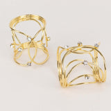 4 Pack Gold Metal Napkin Rings, Hollow Woven Style With Rhinestones, Elegant Napkin Holders