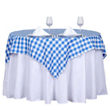 54"x54" White Blue Buffalo Plaid Square Table Overlay, Checkered Gingham Polyester Table Overlay