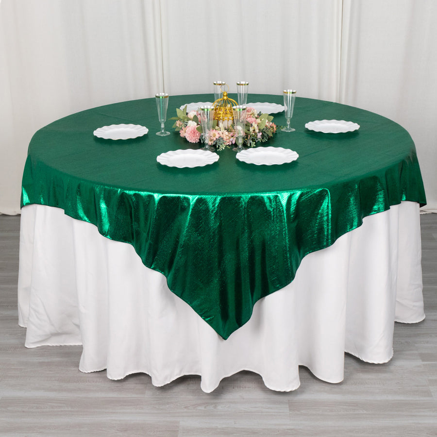 Hunter Emerald Green Shimmer Sequin Dots Square Polyester Table Overlay, Wrinkle