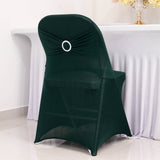 Hunter Emerald Green Spandex Folding Chair Covers with Silver Rhinestone Buckled Sash Band