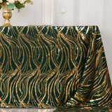 90x156inch Hunter Emerald Green Gold Wave Mesh Rectangular Tablecloth With Embroidered Sequins