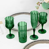 6 Pack 8oz Hunter Emerald Green Crystal Cut Reusable Plastic Cocktail Goblets, Shatterproof Wine