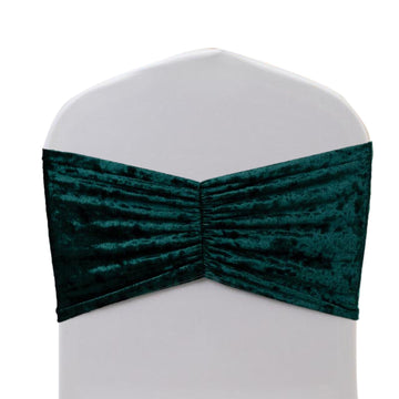 5 Pack Crushed Velvet Chair Bands Hunter Emerald Green Wide Ruffle Style - Textured Chair Sashes for Stunning Event Decor - 8"x15"