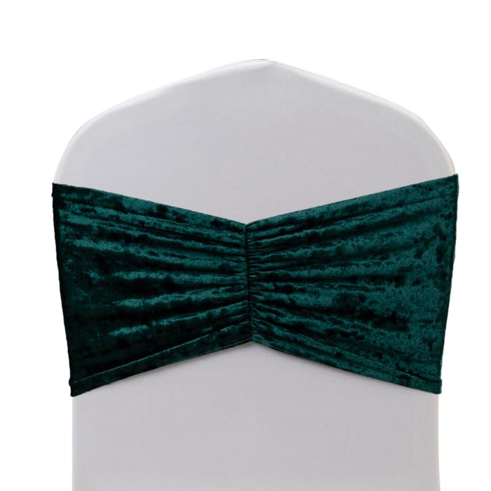 5 Pack Premium Crushed Velvet Chair Sashes Hunter Emerald Green Wide Ruffle Style