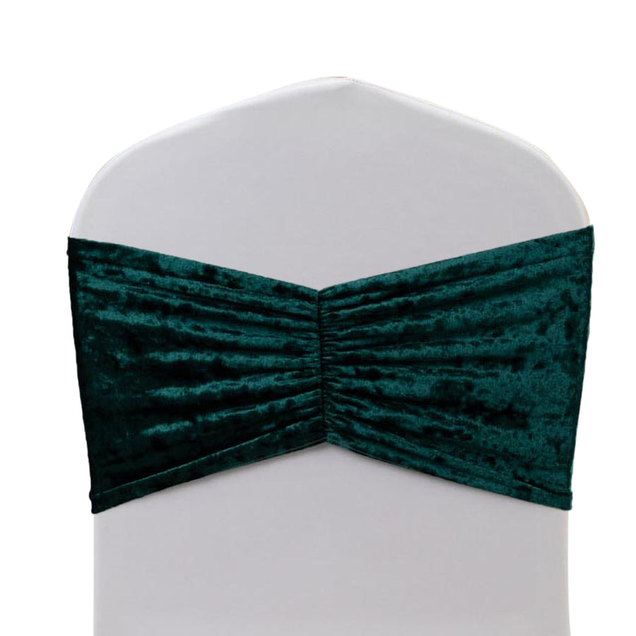 5 Pack Premium Crushed Velvet Chair Sashes Hunter Emerald Green Wide Ruffle Style